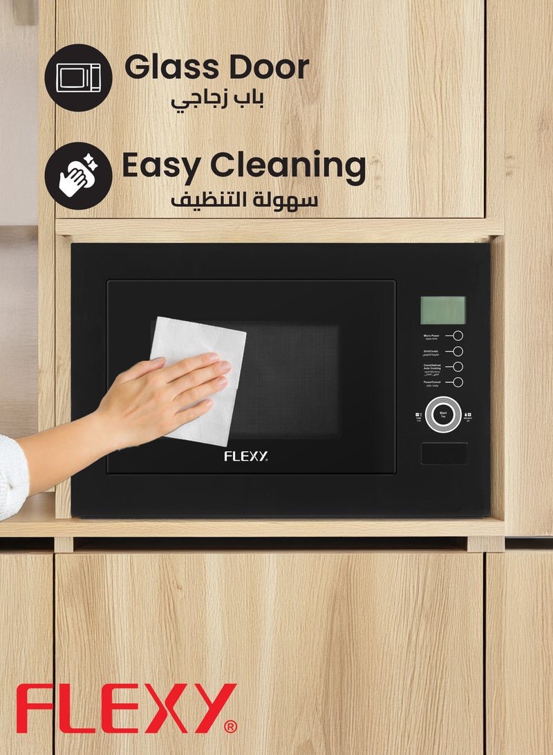 Flexy 25L Built-In Microwave Oven with Grill, 5 Power Levels, Auto Menu, Touch Control, Defrost, Child Lock, 900W Output, 2-Year Warranty, Black  - Image 3