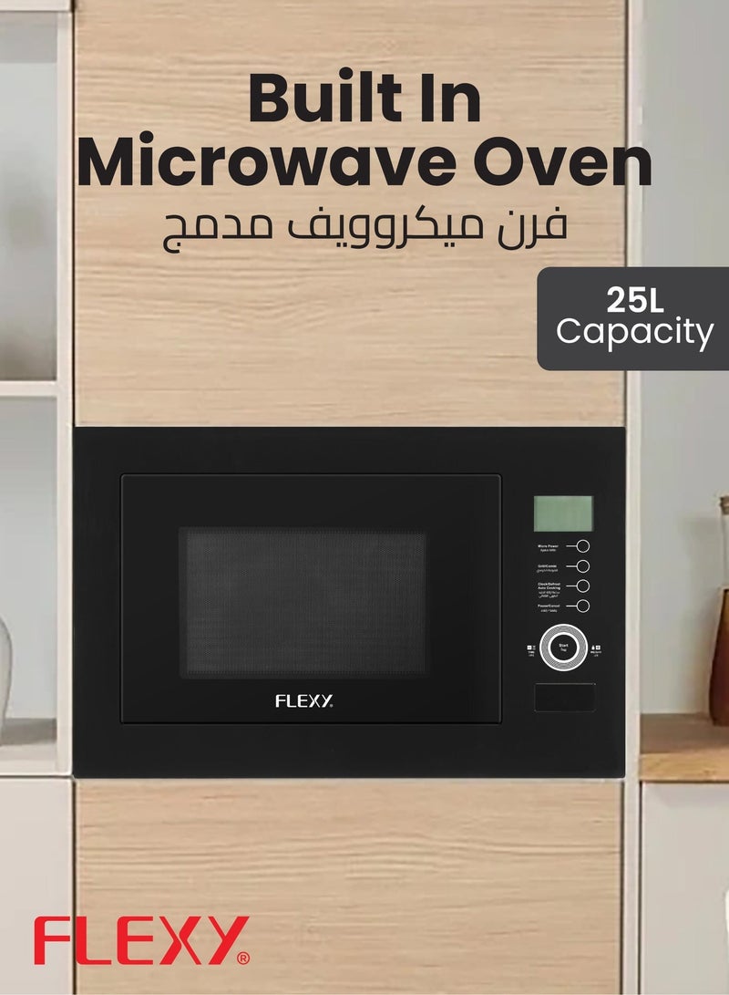 FLEXY 25L Built-In Microwave Oven with Grill, 900W, Touch Control, 8 Auto Menus, Defrost, Child Lock, Glass Door, Black, 2-Year Warranty - Image 2