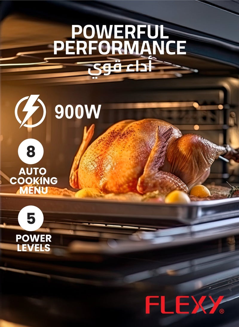FLEXY 25L Built-In Microwave Oven with Grill, 900W, Touch Control, 8 Auto Menus, Defrost, Child Lock, Glass Door, Black, 2-Year Warranty - Image 5