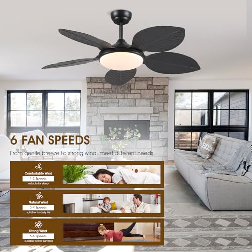 Wiviniya 48 Inch Tropical Ceiling Fans with Lights, Palm Leaf Outdoor Ceiling Fan with Light for Patios Porch Bedroom Living Room, Remote/APP Control, Reversible Quiet DC Motor, Dimmable LED, White - Image 3