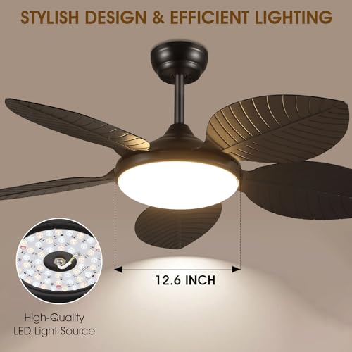 Wiviniya 48 Inch Tropical Ceiling Fans with Lights, Palm Leaf Outdoor Ceiling Fan with Light for Patios Porch Bedroom Living Room, Remote/APP Control, Reversible Quiet DC Motor, Dimmable LED, White - Image 2