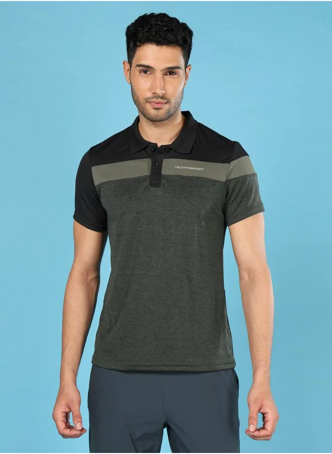 Technosport Melange Cut & Sew Panel Slim Fit Polo by Styli