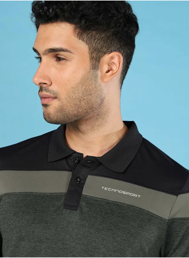 Technosport Melange Cut & Sew Panel Slim Fit Polo by Styli