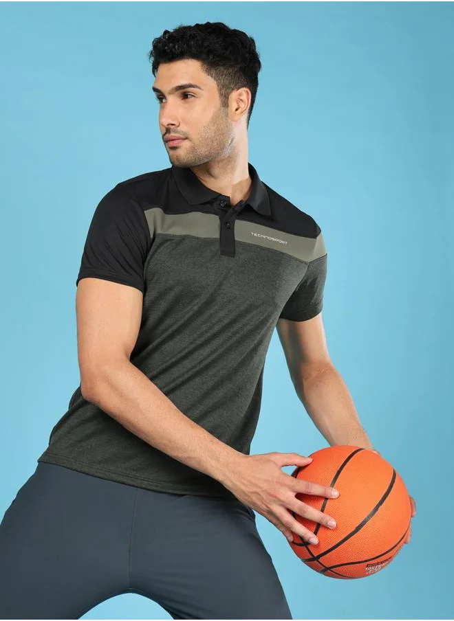 Technosport Melange Cut & Sew Panel Slim Fit Polo by Styli