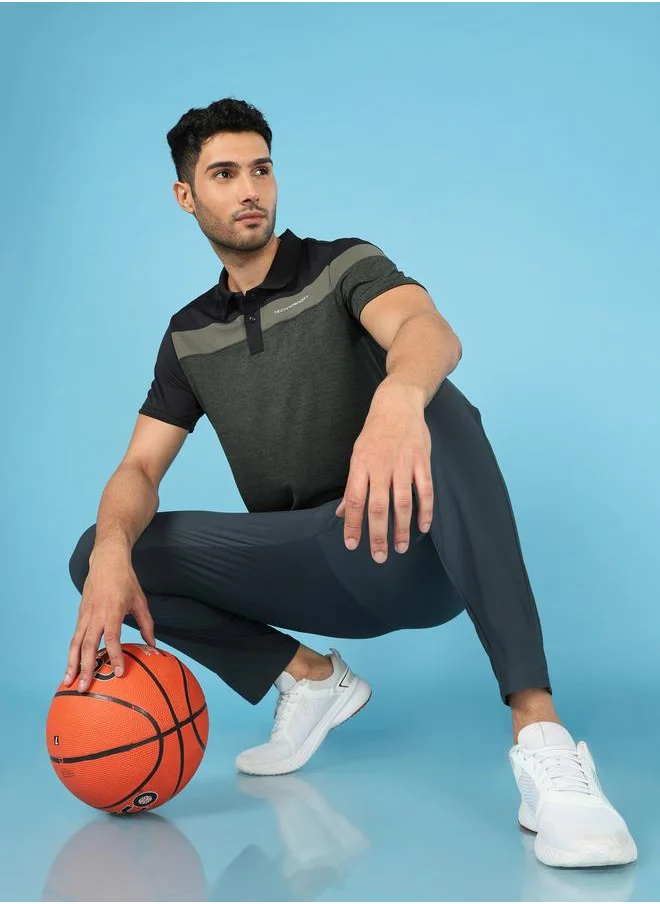 Technosport Melange Cut & Sew Panel Slim Fit Polo by Styli