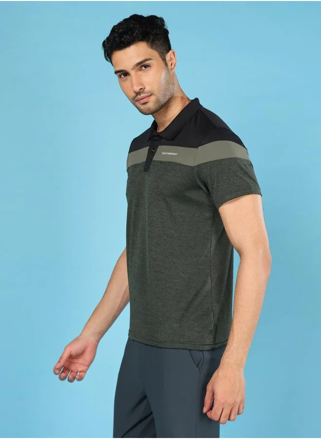 Technosport Melange Cut & Sew Panel Slim Fit Polo by Styli
