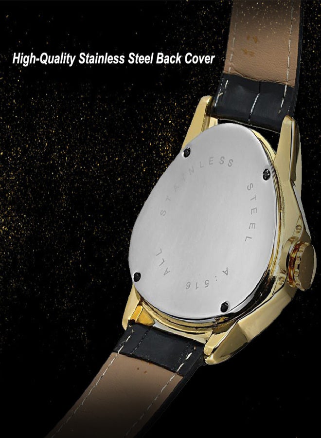 وينر ساعة يد رجالية فاخرة أوتوماتيكية ميكانيكية، بتصميم رياضي أنيق، ومينا مثلث، وهيكل عظمي ذهبي غامض. - Image 3