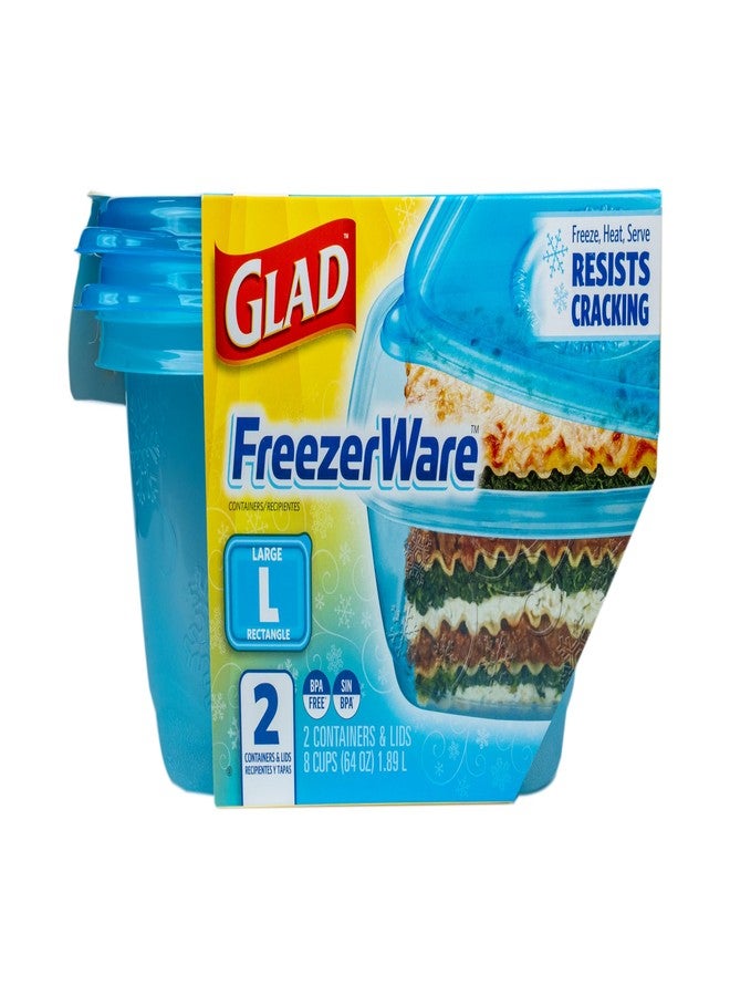 Glad GladWare Freezerware Food Storage Containers - Large Rectangle - Meal Container Holds up to 64 Ounces of Food - Lock Tight Seal, 2 Count - Image 2