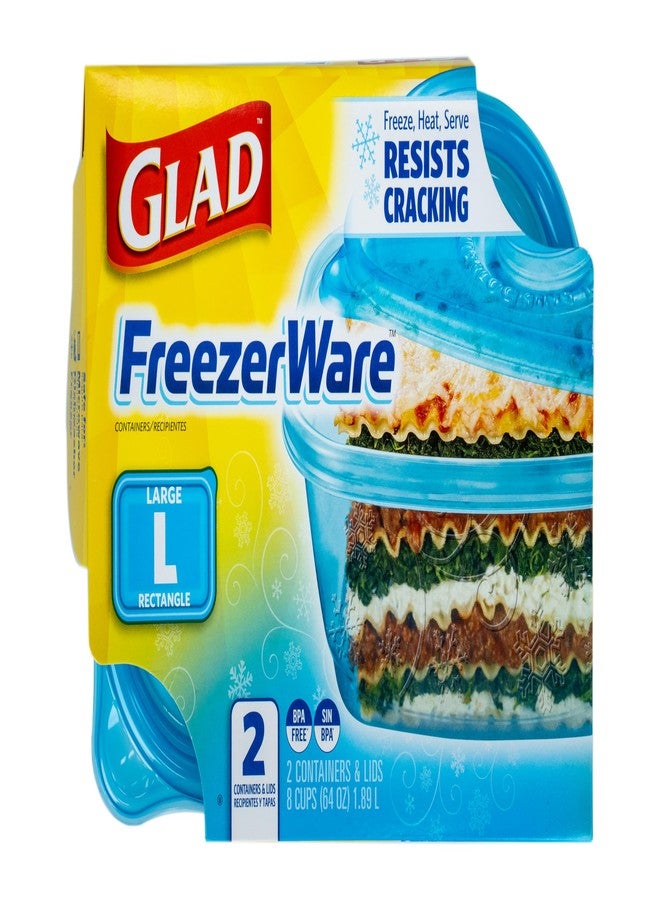 Glad GladWare Freezerware Food Storage Containers - Large Rectangle - Meal Container Holds up to 64 Ounces of Food - Lock Tight Seal, 2 Count - Image 3