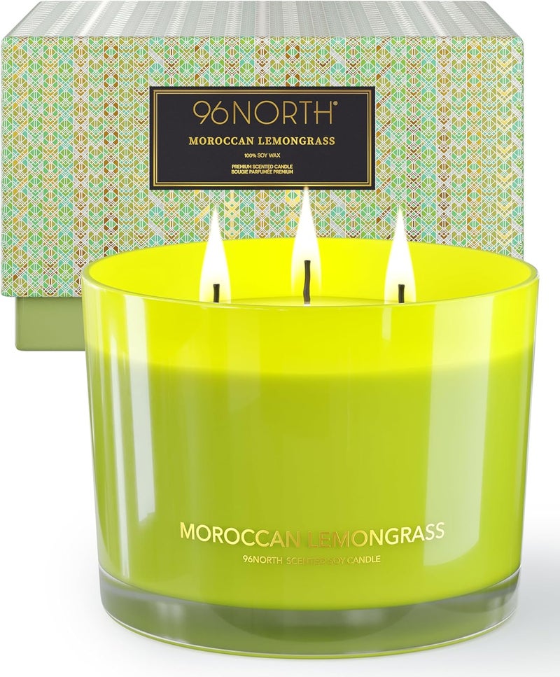 96NORTH Luxury Lemongrass Candle | Large 3-Wick Jar Candle | Up to 40 Hours Burning Time | 100% Natural Soy Wax | Relaxing Aromatherapy Aesthetic Candle | Housewarming Gift for Men and Women - Image 1