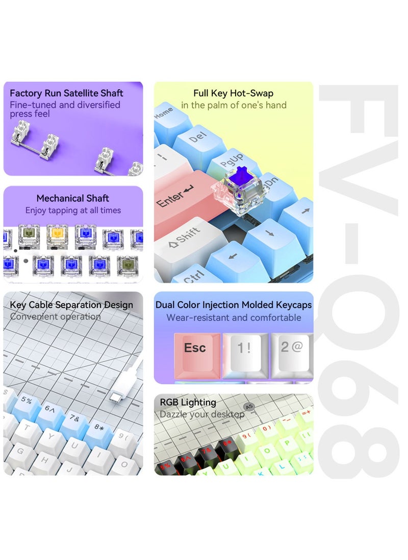 Flash Hawk - 65% Wired RGB Gaming Keyboard, 68 Keys Blue Switch Hot-Swappable Compact Mechanical Keyboard for PC/Computer-Blue/Pink - Image 1