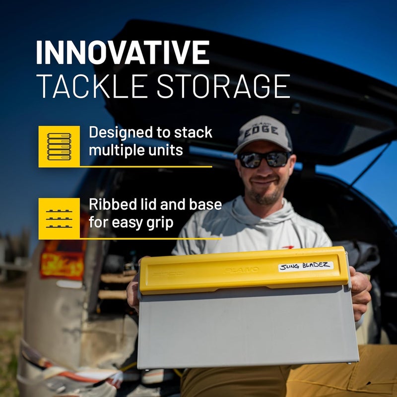 PLANO EDGE Premium Spinnerbait Tackle Utility Box, Clear and Yellow, Rust-Resistant Storage, Waterproof Tackle Tray Organizer for Buzz Baits, Swimbaits, and Crankbaits - Image 5