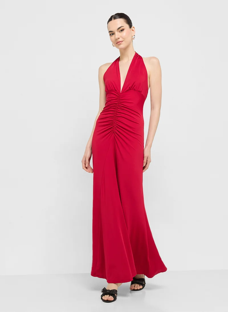 Ginger Ruched Halter Maxi Dress