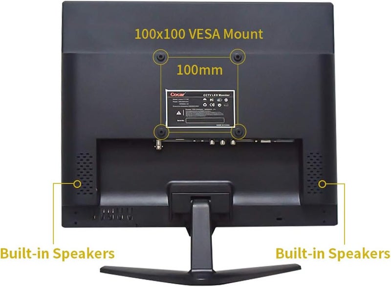 Cocar 15" CCTV Monitor Security Monitor Screen BNC VGA HDMI LCD Display for Home Security Systems Surveillance Camera STB 1024x768 Built-in Speaker Vesa Wall Mounting - Image 3