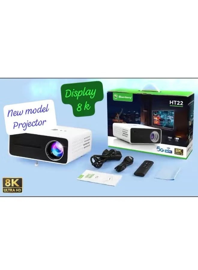Smartberry Smartberry 8k Display Projector with Wifi and Bluetooth Outdoor Camping, Indoor Home Theater Movie Projector, Multiple Apps Supported, Video Projector Compatible with HDMI/USB/iOS/Android/Windows White  - Image 1