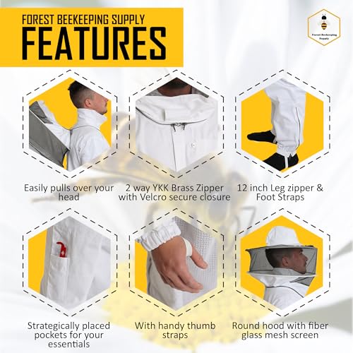 FOREST BEEKEEPING SUPPLY بدلة نحال احترافية للرجال والنساء، بدلة تربية النحل مع قفازات نحال، بدلات تربية النحل 100% قطن لهواة النحل، للمربين في الفناء الخلفي والتجاري - متوسط - Image 2