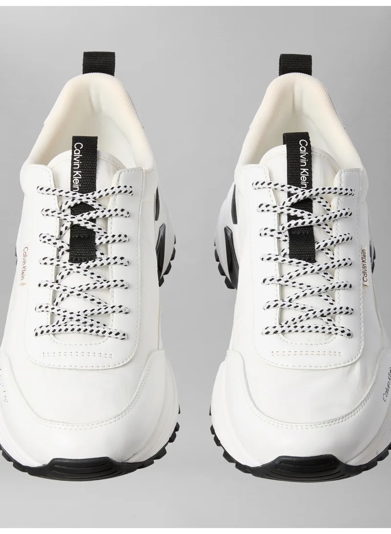 CALVIN KLEIN Bright White/Black Leather Hike Runner Sneakers for Men | Best Price UAE