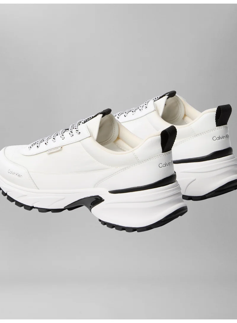 CALVIN KLEIN Bright White/Black Leather Hike Runner Sneakers for Men | Best Price UAE