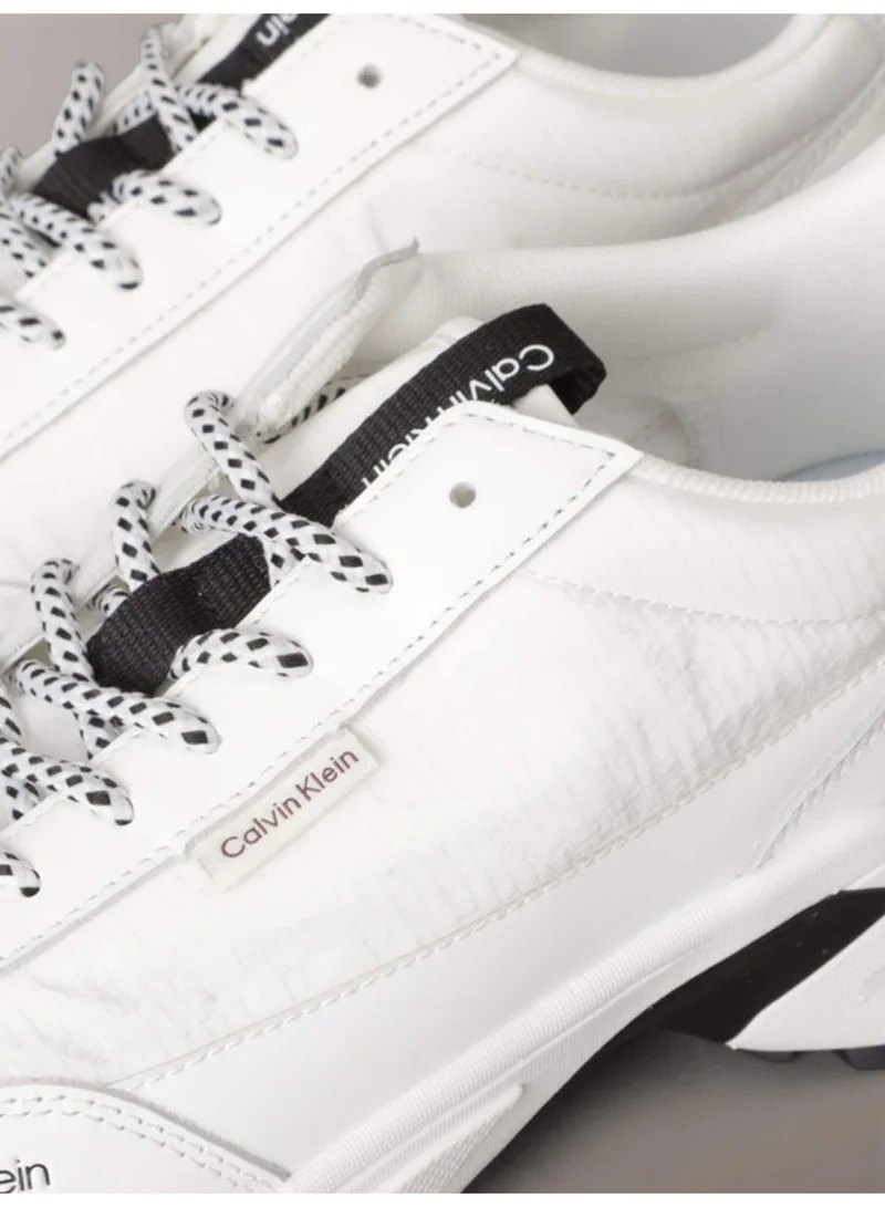 Calvin Klein Bright White/Black Leather Hike Runner Sneakers for Men | Best Price UAE