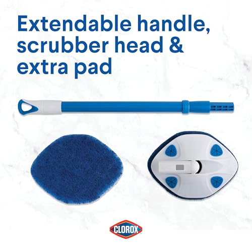 Clorox Extendable Tub Tile Scrubber with Polyurethane Head Heavy Duty Bathroom Cleaning Brush with Bonus Refill Pivoting Head Replaceable Pad Works with Clorox Wipes - Image 3