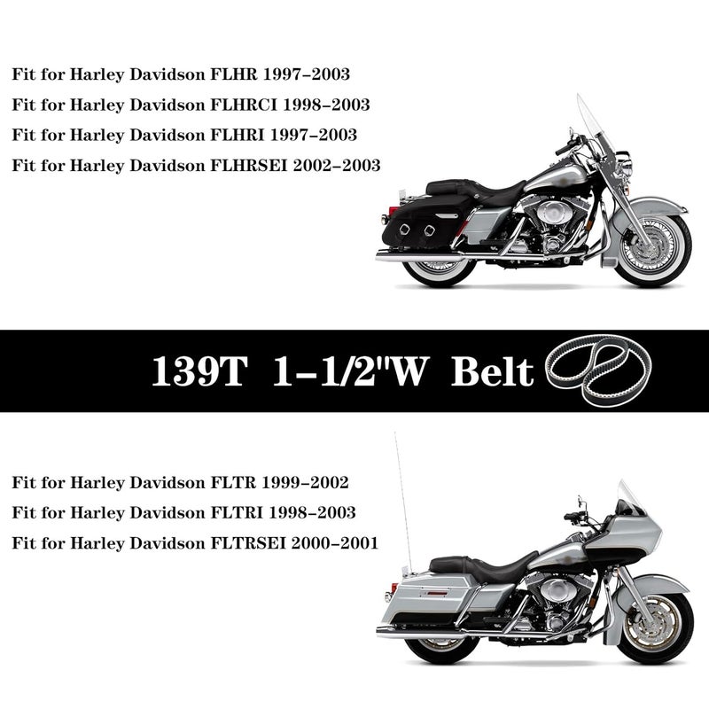 GYUPTRK 40024-97 Rear Drive Belt 139T 1-1/2" for Harley Davidson FLT FLHT FLHR FLTR 1997-2003 - Image 2