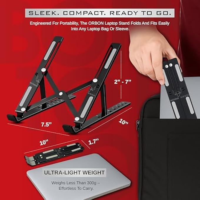 ORBON EXTREME LOAD LAPTOP STAND METAL FOR DESK & TABLE Â€“ ADJUSTABLE METAL LAPTOP TABLE STAND FOR BED, COOLING & GAMING Â€“ MACBOOK COMPATIBLE HOLDER, VERTICAL LAPTOP STAND FOR WORK & STUDY | BLACK - Image 3