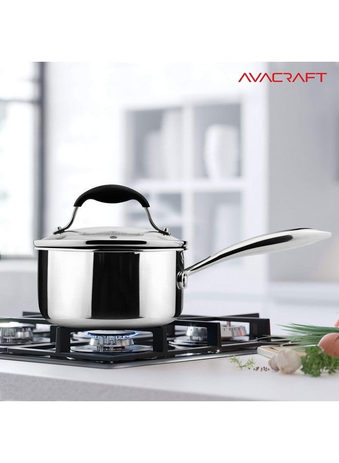 AVACRAFT Tri-Ply Stainless Steel Saucepan with Glass Strainer Lid, Two Side Spouts, Ergonomic Handle, Multipurpose Sauce Pan with Lid, Sauce Pot, Cooking Pot (Tri-Ply Full Body, 1.5 Quart) - Image 5