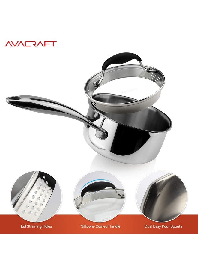 AVACRAFT Tri-Ply Stainless Steel Saucepan with Glass Strainer Lid, Two Side Spouts, Ergonomic Handle, Multipurpose Sauce Pan with Lid, Sauce Pot, Cooking Pot (Tri-Ply Full Body, 1.5 Quart) - Image 4