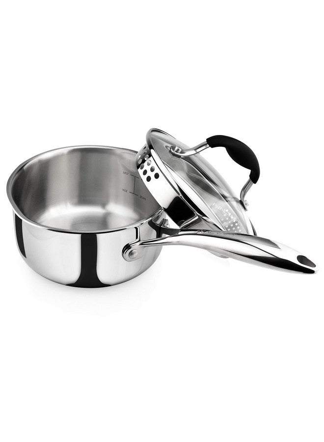 AVACRAFT Tri-Ply Stainless Steel Saucepan with Glass Strainer Lid, Two Side Spouts, Ergonomic Handle, Multipurpose Sauce Pan with Lid, Sauce Pot, Cooking Pot (Tri-Ply Full Body, 1.5 Quart) - Image 1