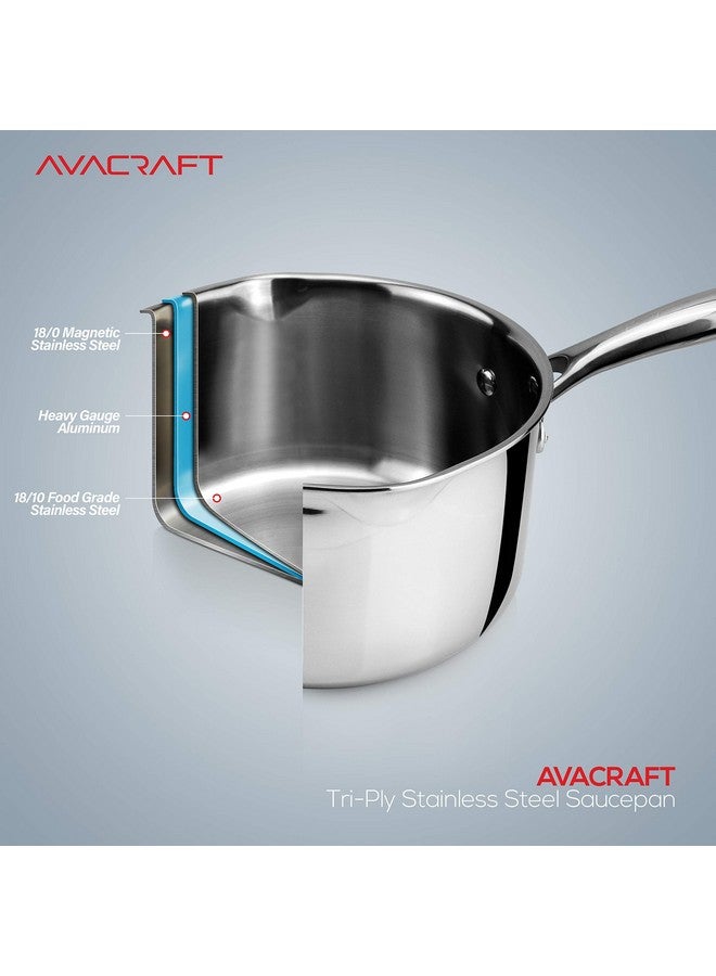 AVACRAFT Tri-Ply Stainless Steel Saucepan with Glass Strainer Lid, Two Side Spouts, Ergonomic Handle, Multipurpose Sauce Pan with Lid, Sauce Pot, Cooking Pot (Tri-Ply Full Body, 1.5 Quart) - Image 3