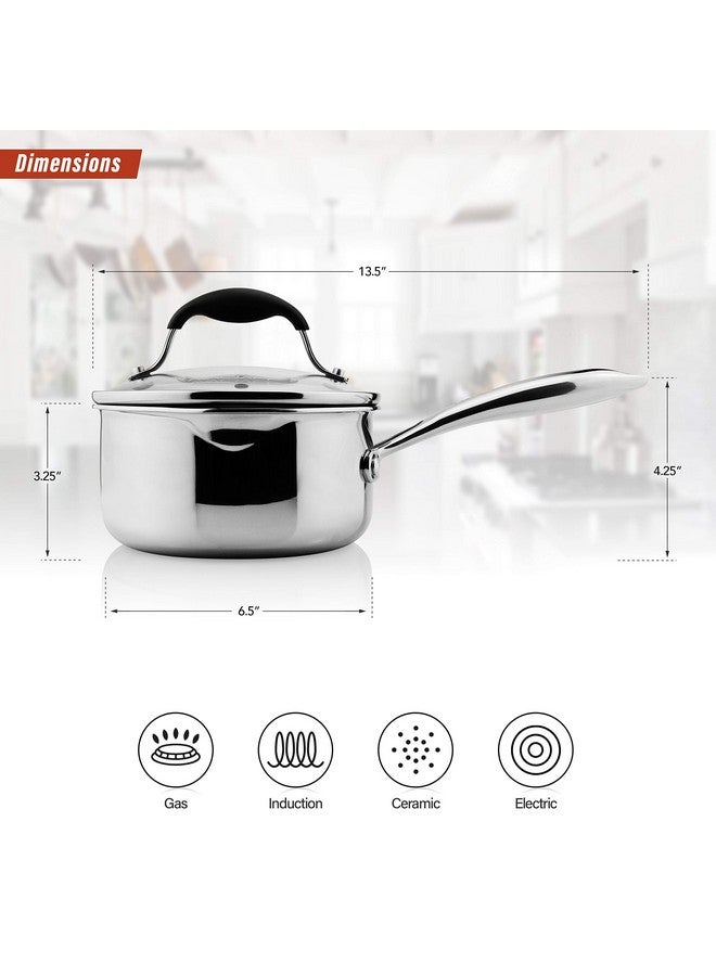 AVACRAFT Tri-Ply Stainless Steel Saucepan with Glass Strainer Lid, Two Side Spouts, Ergonomic Handle, Multipurpose Sauce Pan with Lid, Sauce Pot, Cooking Pot (Tri-Ply Full Body, 1.5 Quart) - Image 2