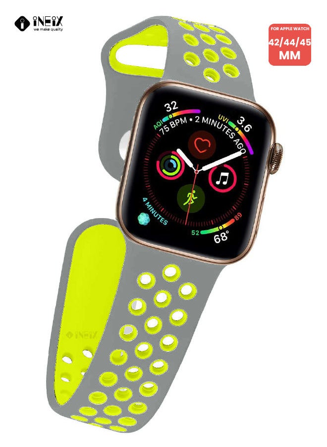INEIX - Soft Silicone Sport Nike Edition Replacement Strap For Apple Watch 42/44/45 mm - Grey/Green - Image 1