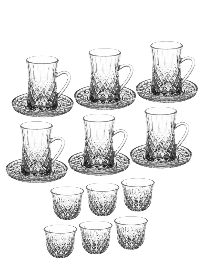 Dania Saudi tea and coffee set made of pure glass, consisting of 6 tea cups + 6 tea saucers + 6 Saudi coffee cups - Image 3