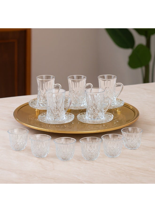 Dania Saudi tea and coffee set made of pure glass, consisting of 6 tea cups + 6 tea saucers + 6 Saudi coffee cups - Image 4