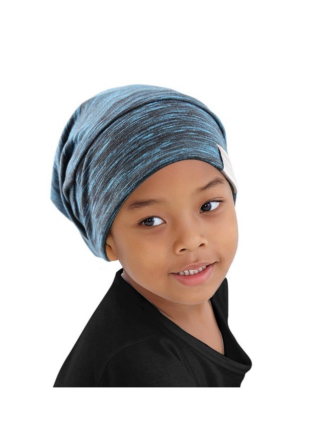ELIHAIR Kids Beanie Sleep Hats Bonnet For Night Sleeping Cap Silky Lined Satin Bonnet With Adjustable Elastic Band For Teens Toddler Child Natural Curly Frizzy Hair Cover(Blue Black)  - Image 1