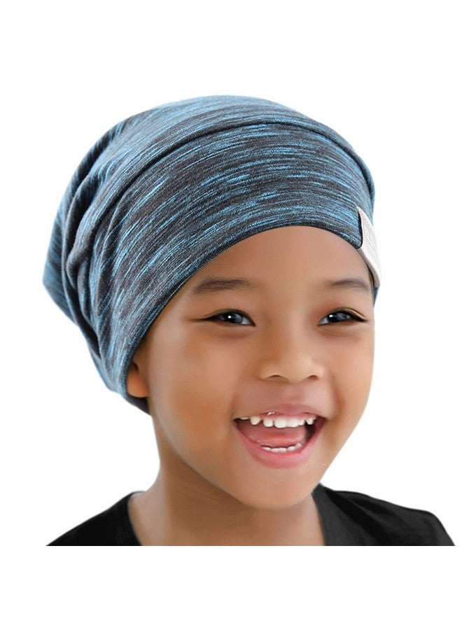 ELIHAIR Kids Beanie Sleep Hats Bonnet For Night Sleeping Cap Silky Lined Satin Bonnet With Adjustable Elastic Band For Teens Toddler Child Natural Curly Frizzy Hair Cover(Blue Black)  - Image 3