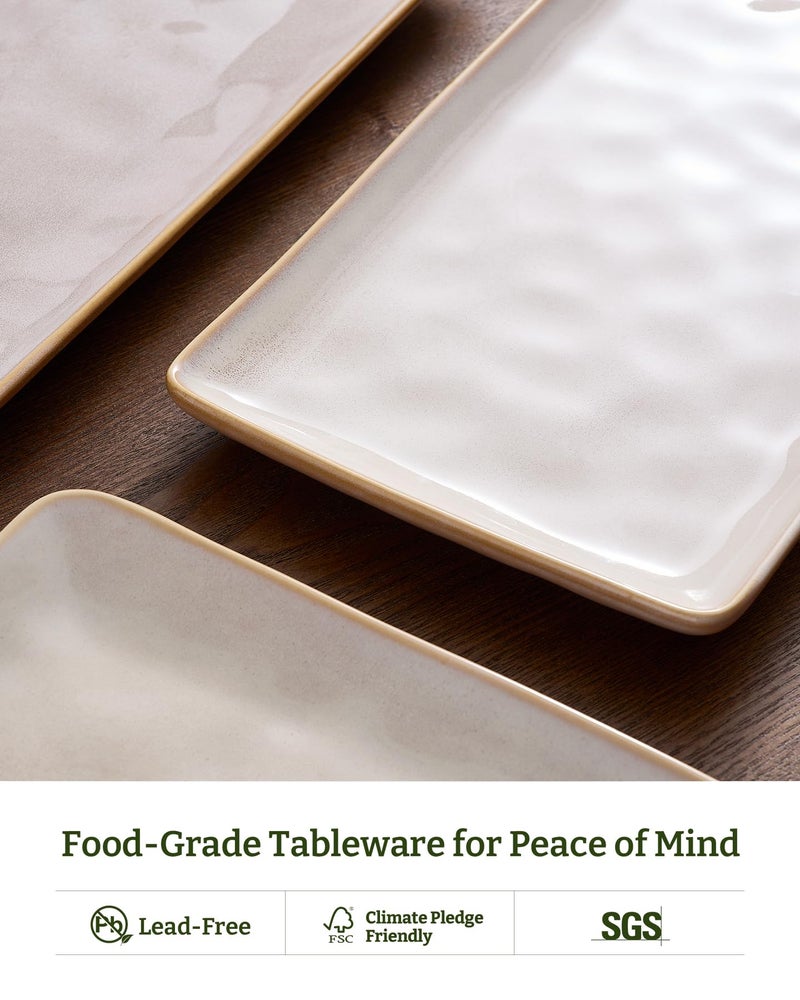 Famiware Serving Platter, Rectangular 15.67/14.1/12.6inch Serving Dishes for Entertaining, Microwave Dishwasher Safe, Stoneware Serving Trays for Party, Turkey, Cheese, Ocean Series, Cappuccino White - Image 5