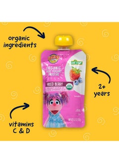 Earth's Best Earth's Best Organic Kids Snacks, Sesame Street Toddler Snacks, Organic Fruit Yogurt Smoothie for Toddlers 2 Years and Older, Mixed Berry, 4.2 oz Resealable Pouch (Pack of 12)  - Image 2