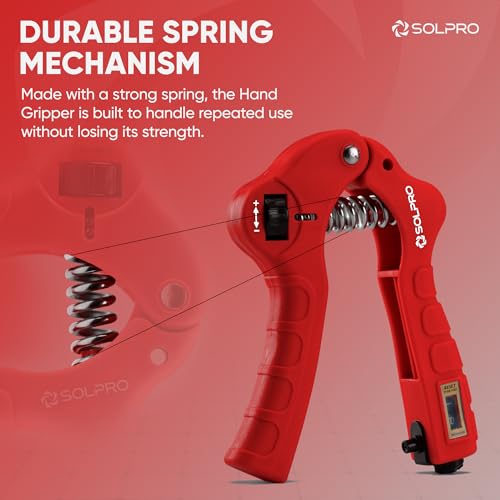 Solpro Grippax Adjustable Hand Grip Strengthener with Mechanical Counter for Men & Women | Adjustable 5 to 60 kg Resistance | Forearm, Wrist & Finger Strengthener | Home, Gym & Rehab Workouts (Red) - Image 2