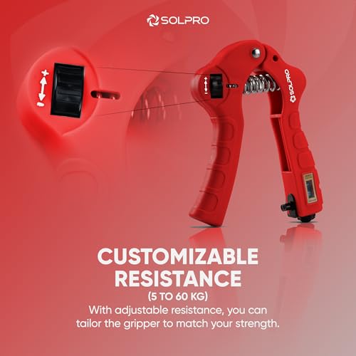 Solpro Grippax Adjustable Hand Grip Strengthener with Mechanical Counter for Men & Women | Adjustable 5 to 60 kg Resistance | Forearm, Wrist & Finger Strengthener | Home, Gym & Rehab Workouts (Red) - Image 5