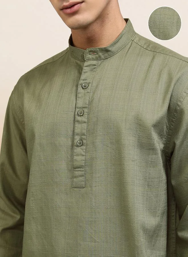 HIGHLANDER HIGHLANDER Relaxed Fit Mandarin Collar Shirt