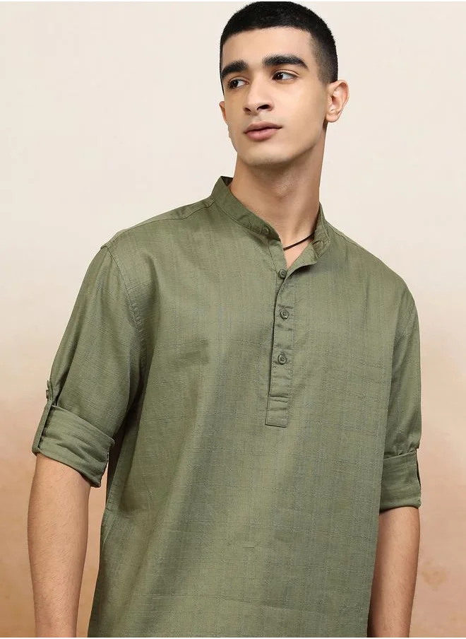 هاي لاندر Relaxed Fit Mandarin Collar Shirt