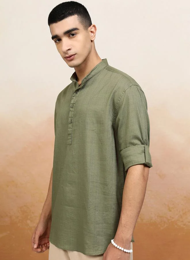 HIGHLANDER HIGHLANDER Relaxed Fit Mandarin Collar Shirt