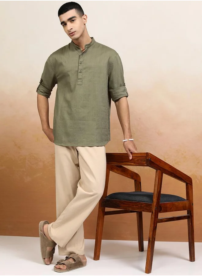 هاي لاندر Relaxed Fit Mandarin Collar Shirt