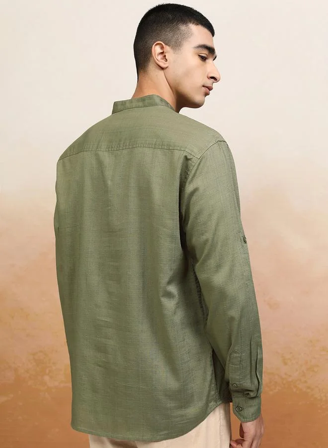 HIGHLANDER HIGHLANDER Relaxed Fit Mandarin Collar Shirt