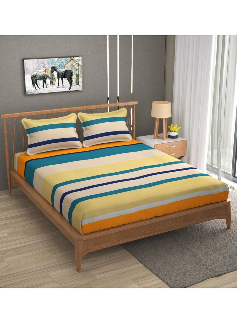 AURIO Premium Queen Size Flat Bedsheet with 2 Matching Pillowcases – Luxury Modern Design – Oversized Comfort (260x240 cm) Soft, Breathable Microfiber Bedding Set for All Seasons - Image 1