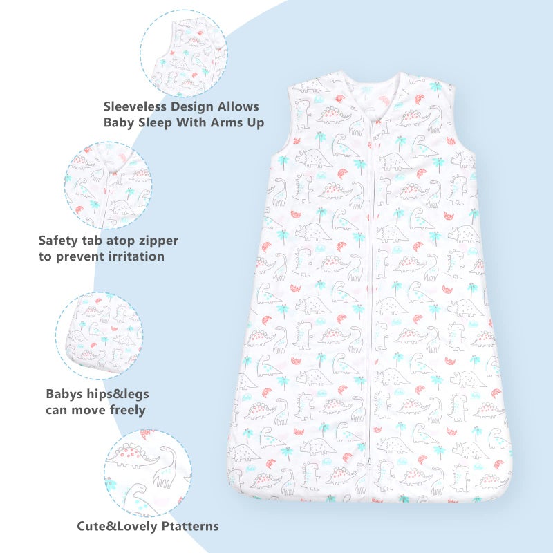 TILLYOU 2 Pack Baby Sleep Sack 18-24 Months 100% Cotton Wearable Blanket 0.5 TOG Sleeveless Summer Sleep Sacks with 2-Way Zipper, Woodland Dinosaurs - Image 3