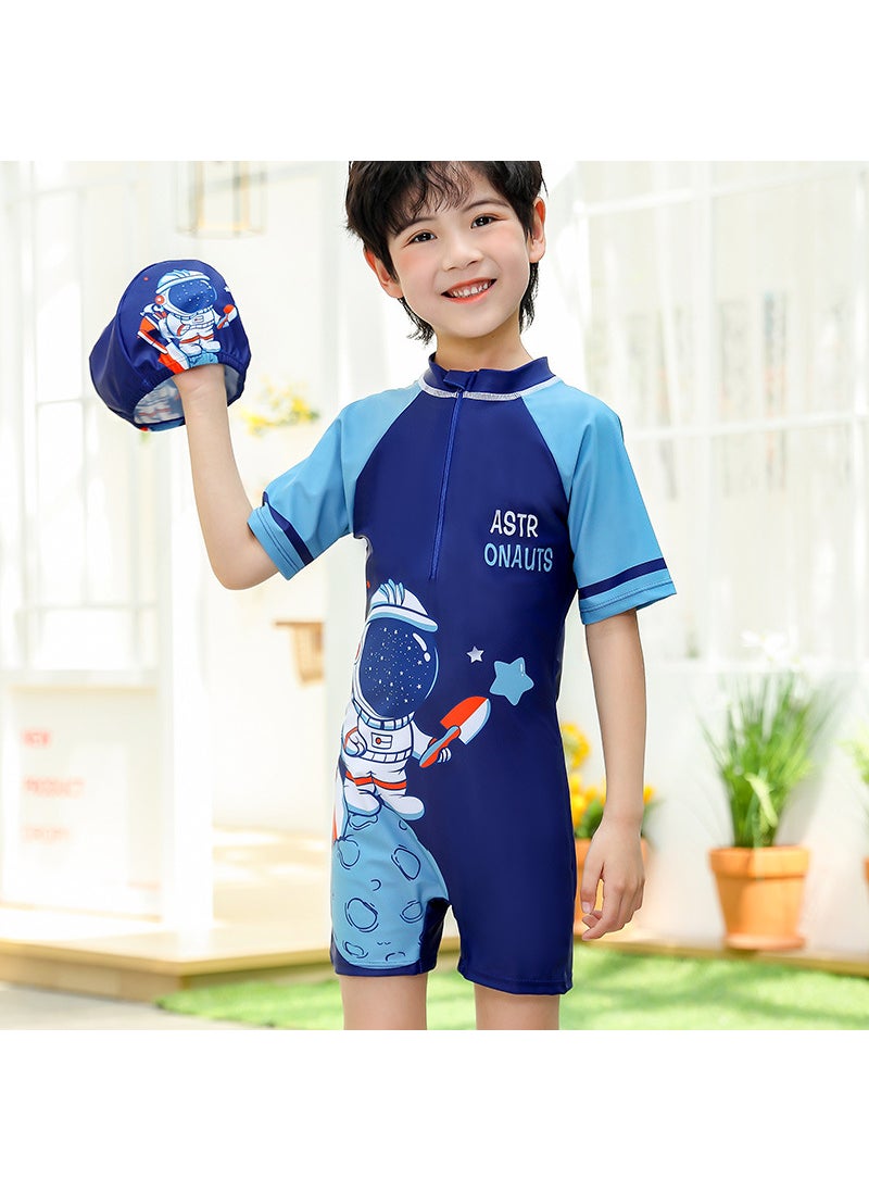 Generic - Kids Quick-Dry Swimsuit Full Body Short Sleeve Dark Blue Spaceman (swimsuit cap) - Image 1