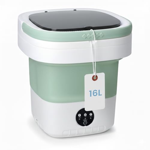 Simple Deluxe Portable Foldable Washing Machine 16L LargeCapacity Mini Washer for Baby Clothes Underwear Travel Laundry Lightweight TPE Silicone Washer for Apartments Dorms CampingGreen - Image 1