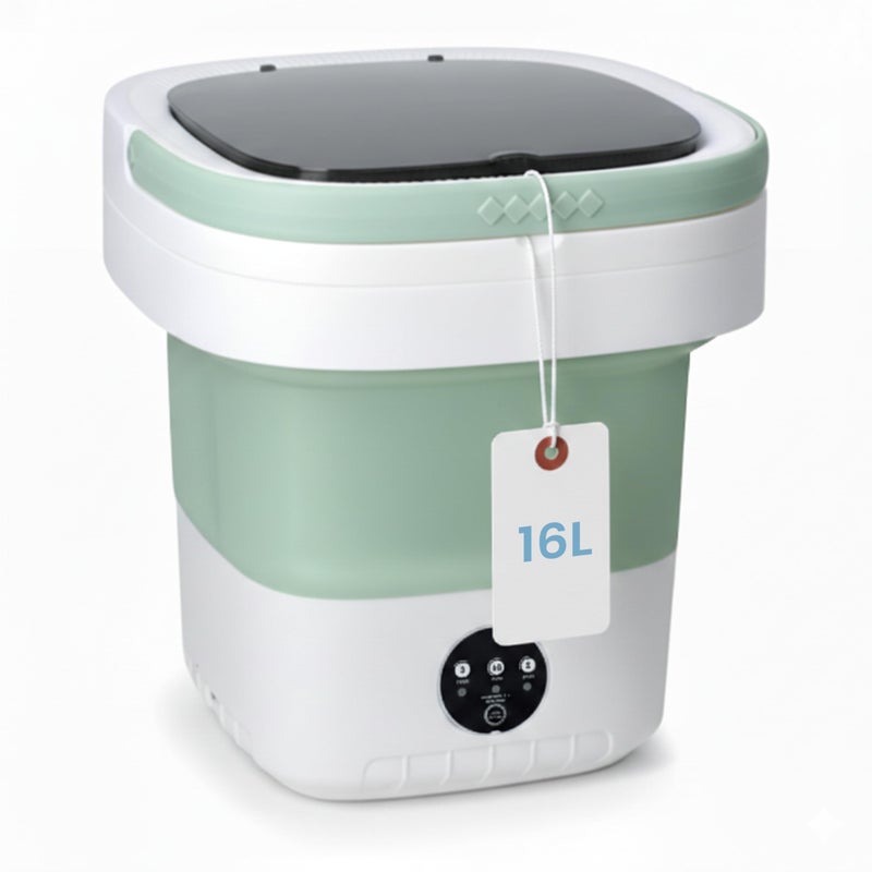 Simple Deluxe Portable Foldable Washing Machine 16L LargeCapacity Mini Washer for Baby Clothes Underwear Travel Laundry Lightweight TPE Silicone Washer for Apartments Dorms CampingGreen - Image 2